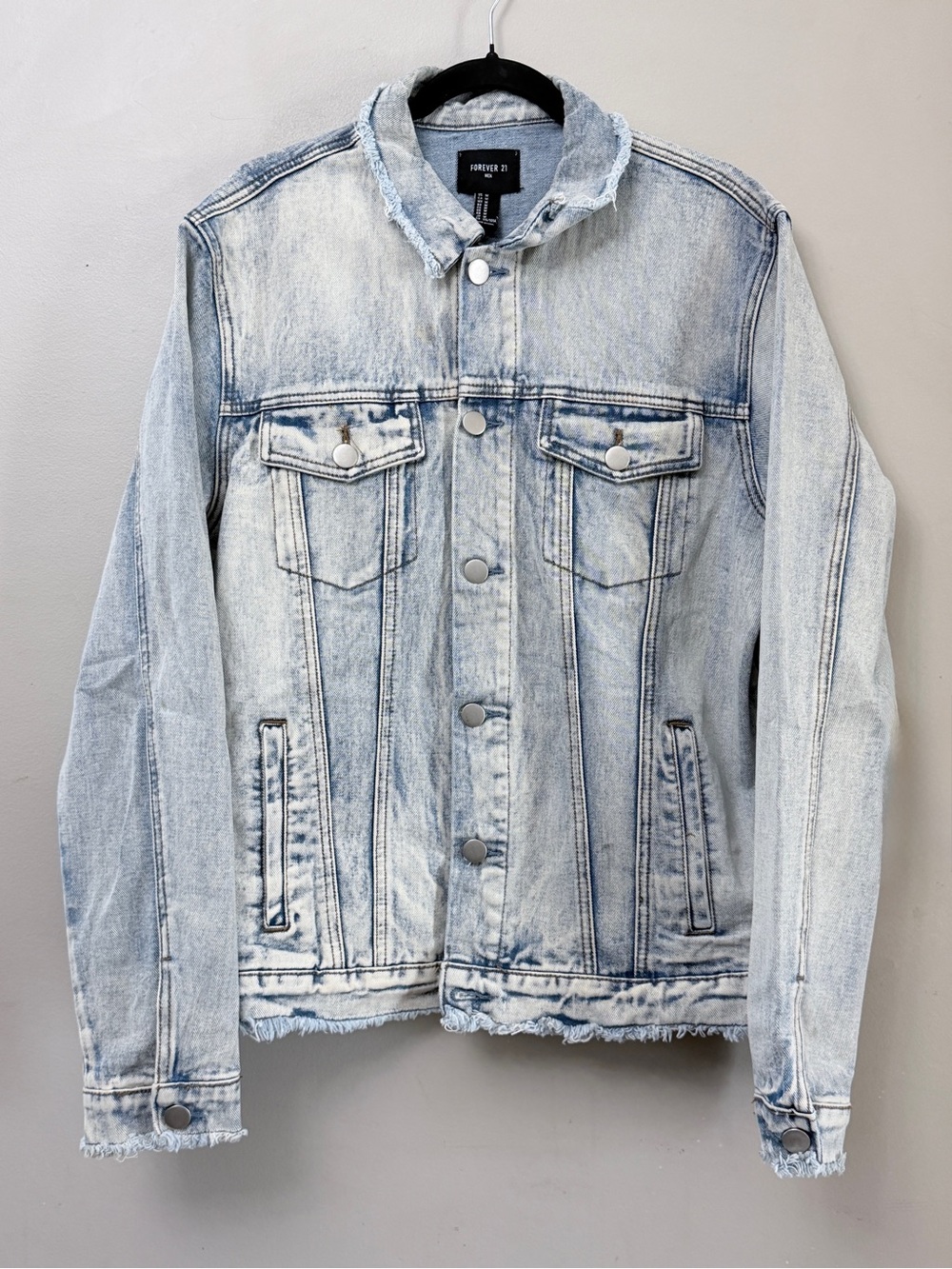 Forever 21 Light Wash Distressed Raw Hem Jean Jacket Oversized M